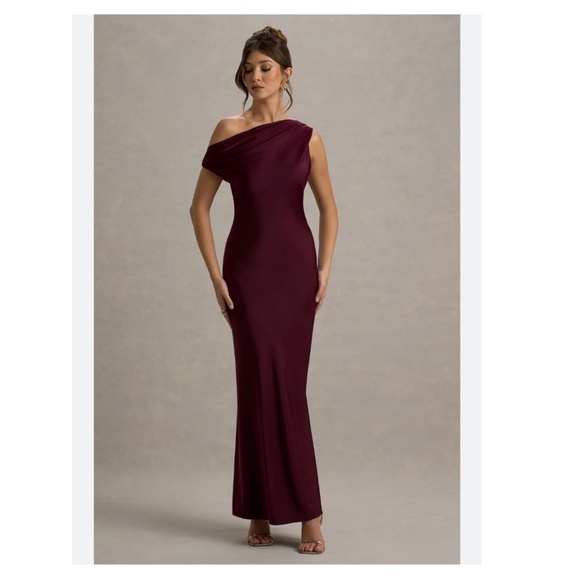 Club L London Burgundy Isolde Off-Shoulder Gown - Picture 1 of 4